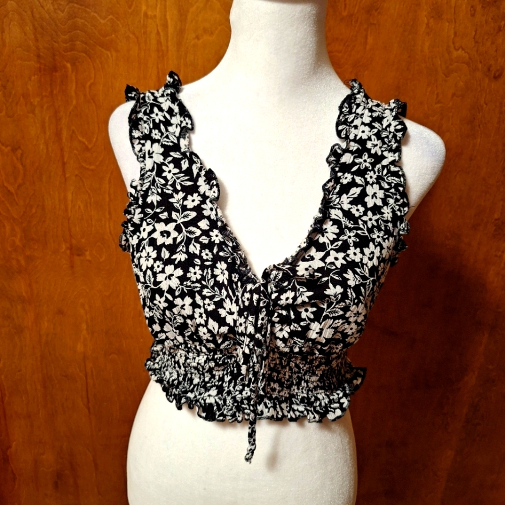 M. Fredric Floral Black and White Women's Crop Top
